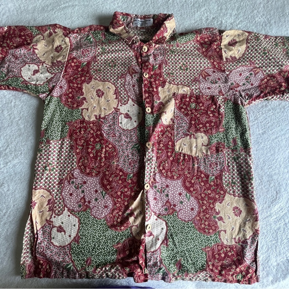 Bali Bagus Batik Crazy Pattern Cotton Shirt Retro size M